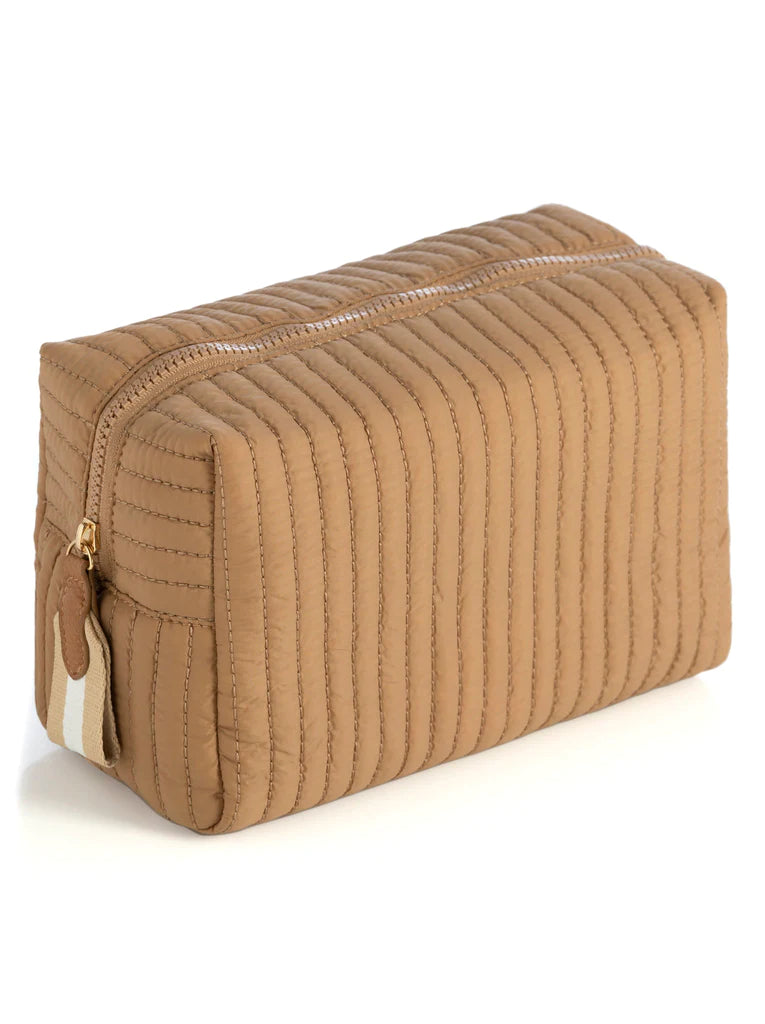 Ezra Quilted Nylon Large Cosmetic Pouch, Tan