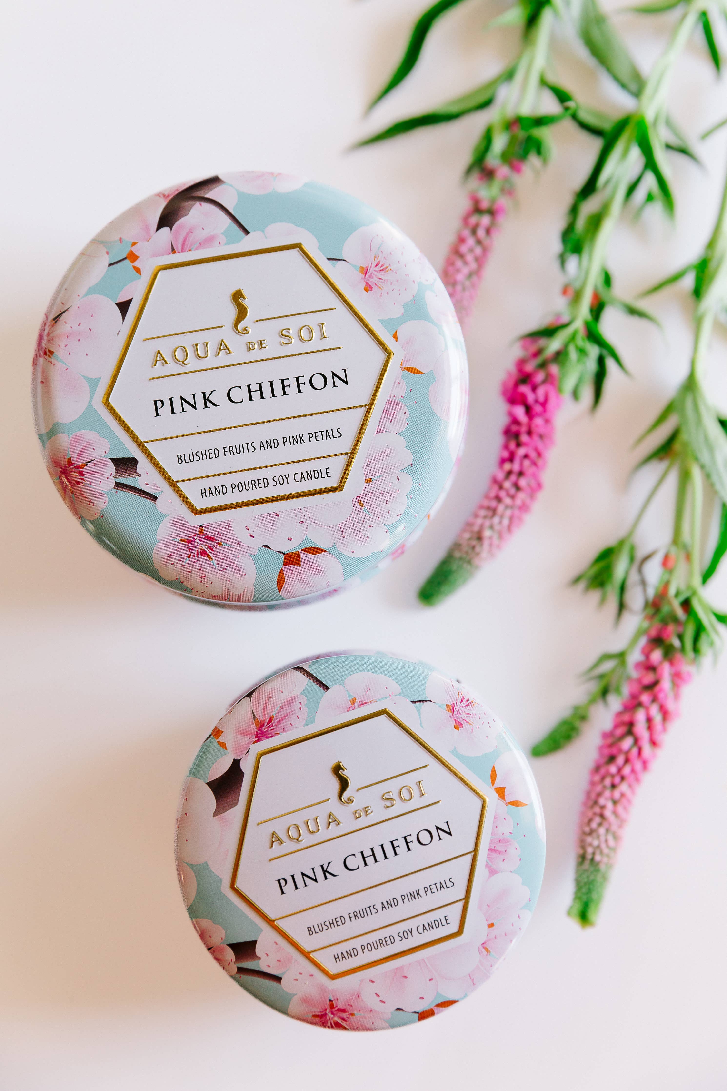 Pink Chiffon 4oz Aqua De SOi Candle Tin