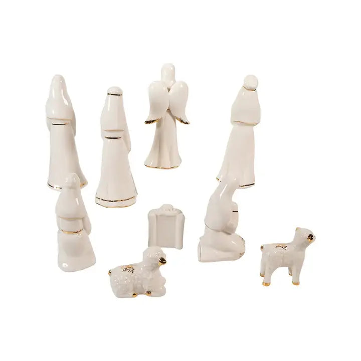 Gold and White Nativity Table Piece, 9-Pieces