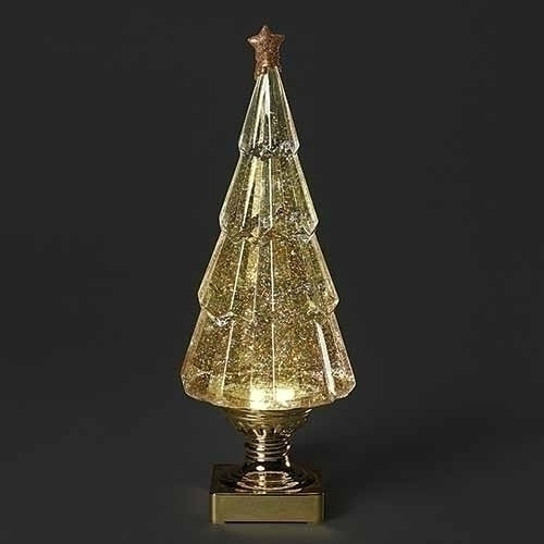 14"H Lighted Swirl Tree With Gold Glitter