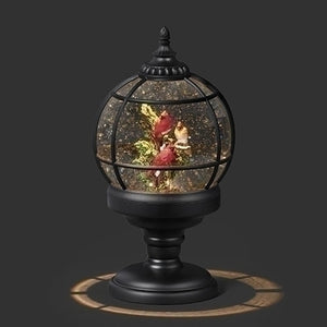 9.5"H Lighted Swirl Sphere 3 Cardinals on Branch