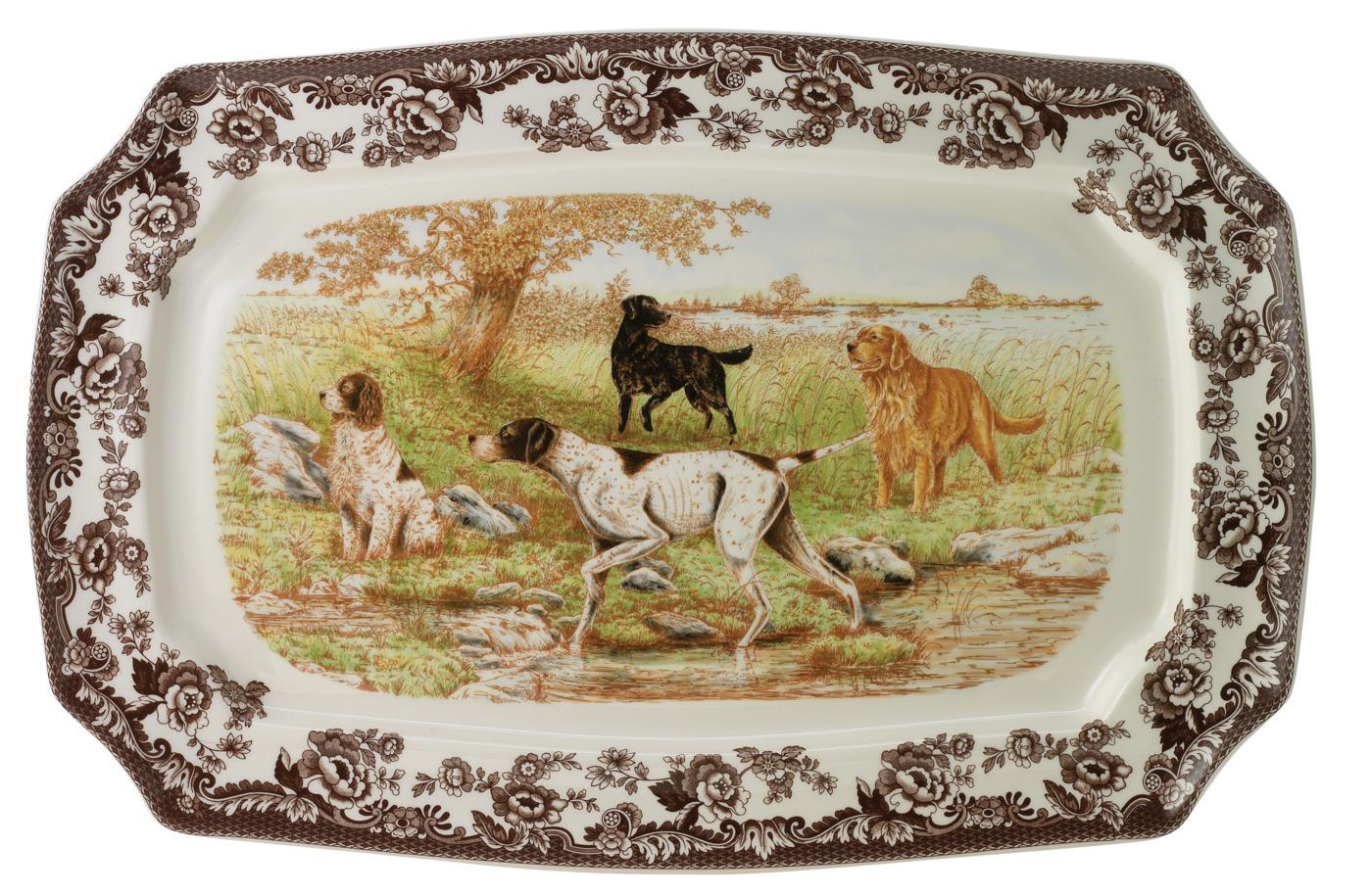 Woodland Rectangular Platter 17.5 Inch, Dog Scene