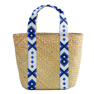 Exuma Straw Tote in Natural & Blue