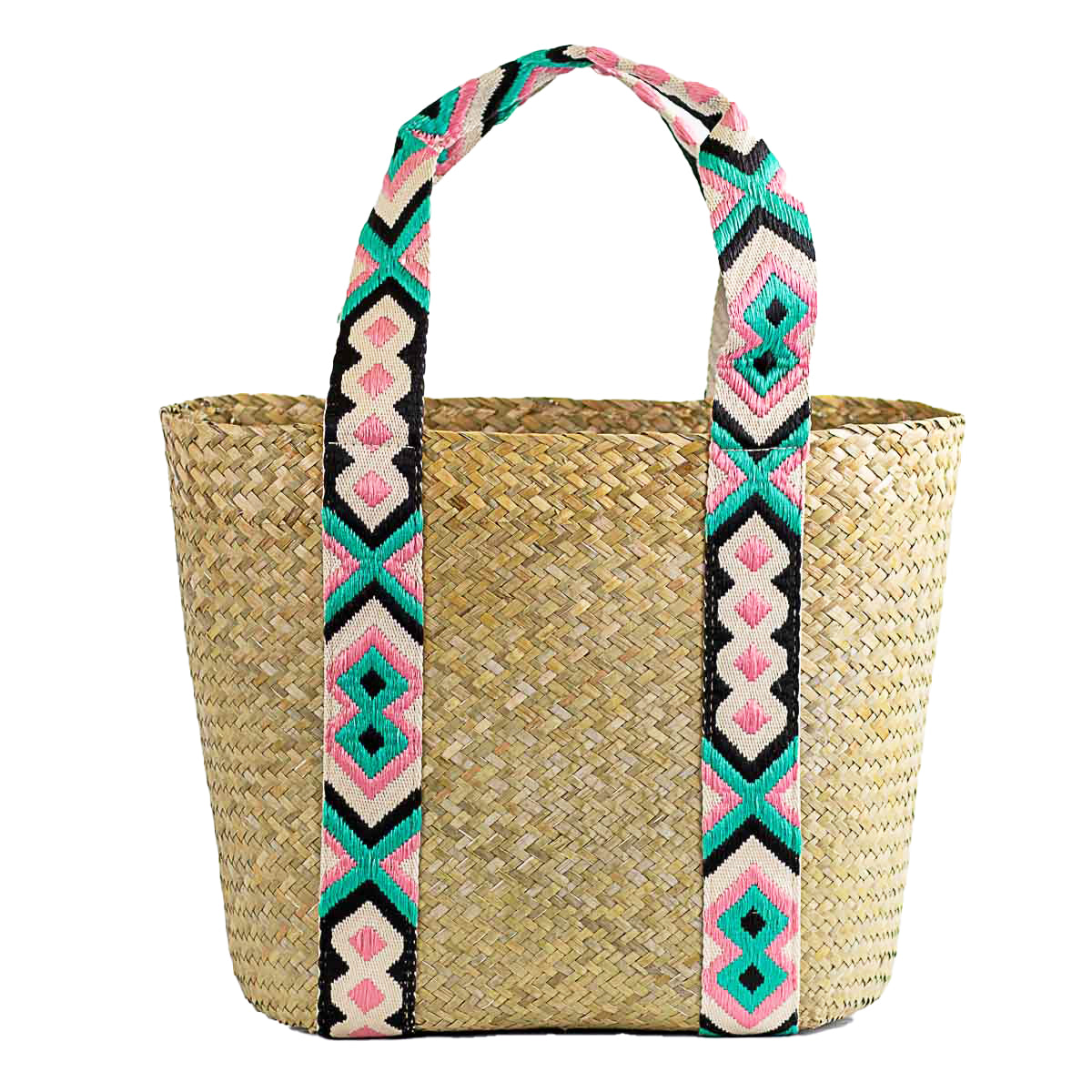Exuma Straw Tote in Pink & Teal