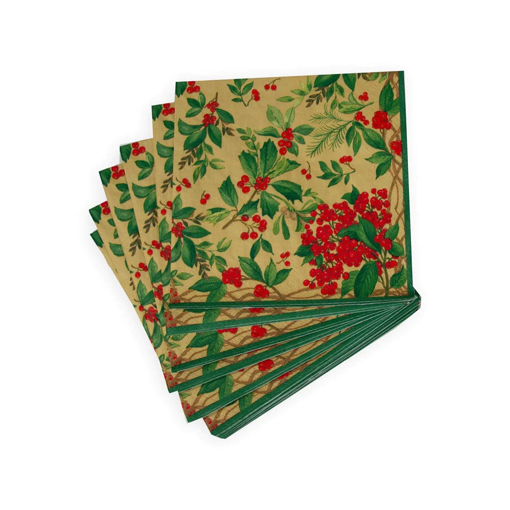 Holly Chintz Gold Dinner Napkin