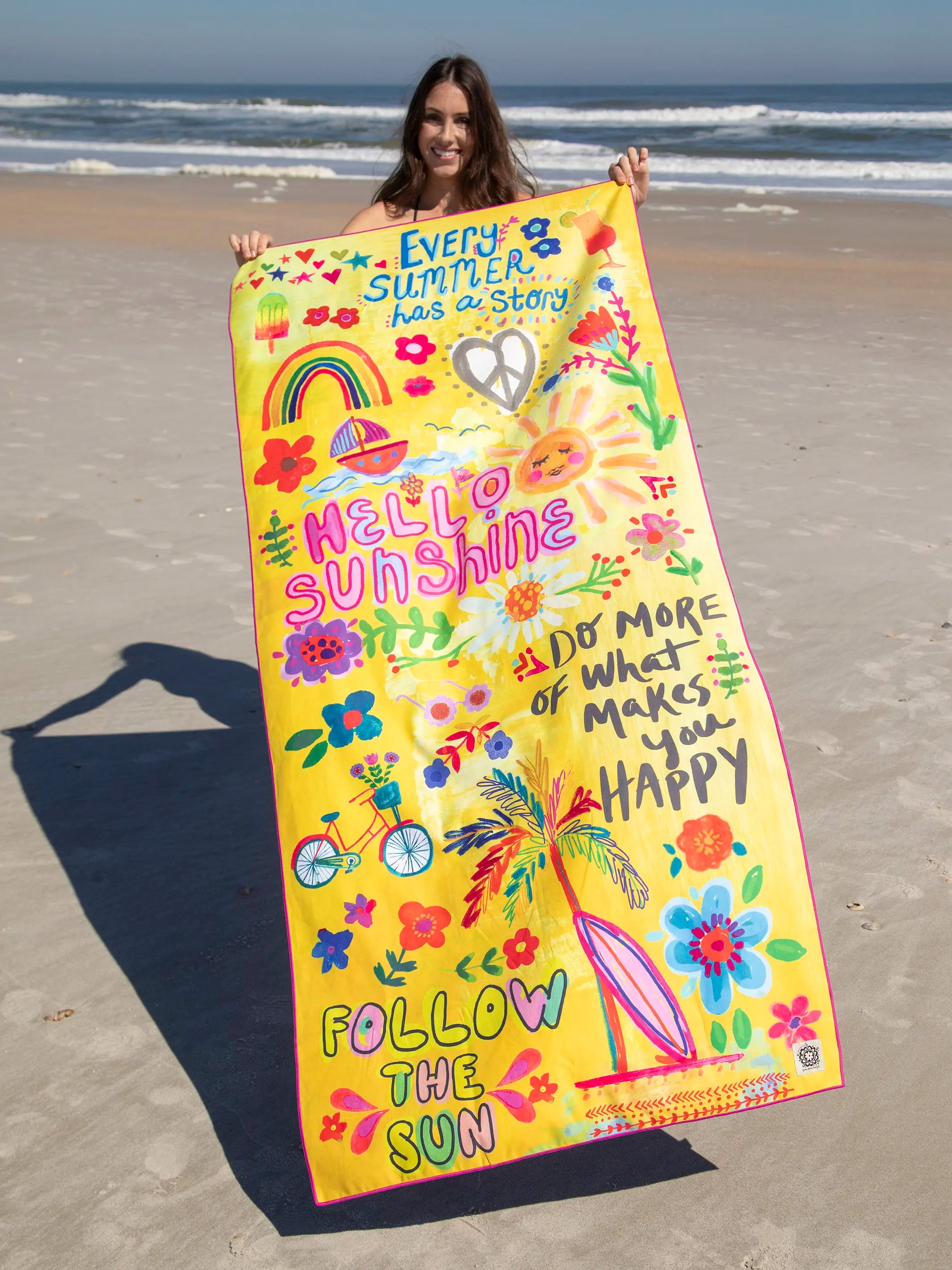 Double-Sided Microfiber Beach Towel - Yellow Hello Sunshine