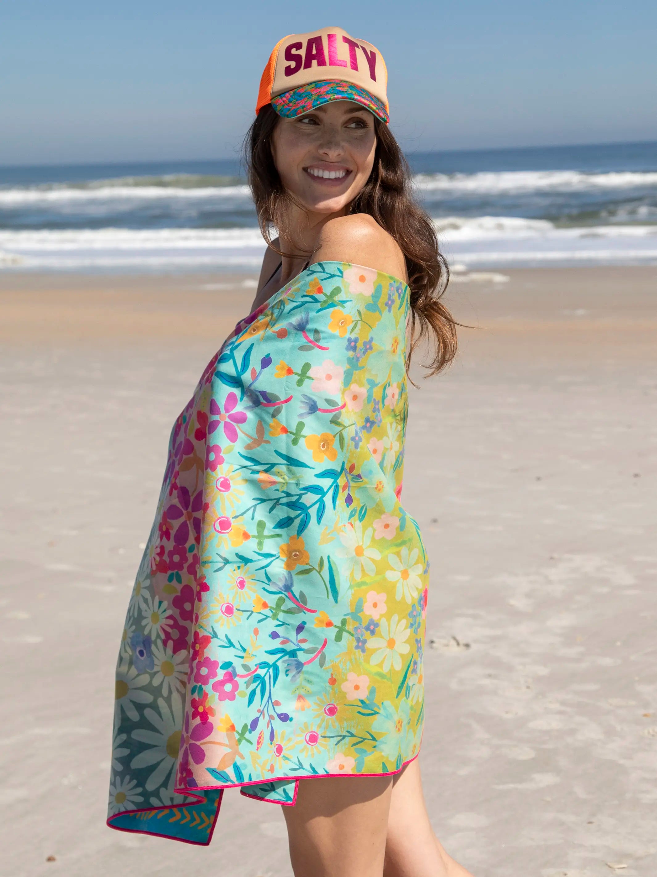 Double-Sided Microfiber Beach Towel - Here Comes The Sun Floral