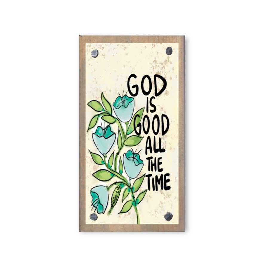 Blue Floral God is Good | Driftwood Happy Block