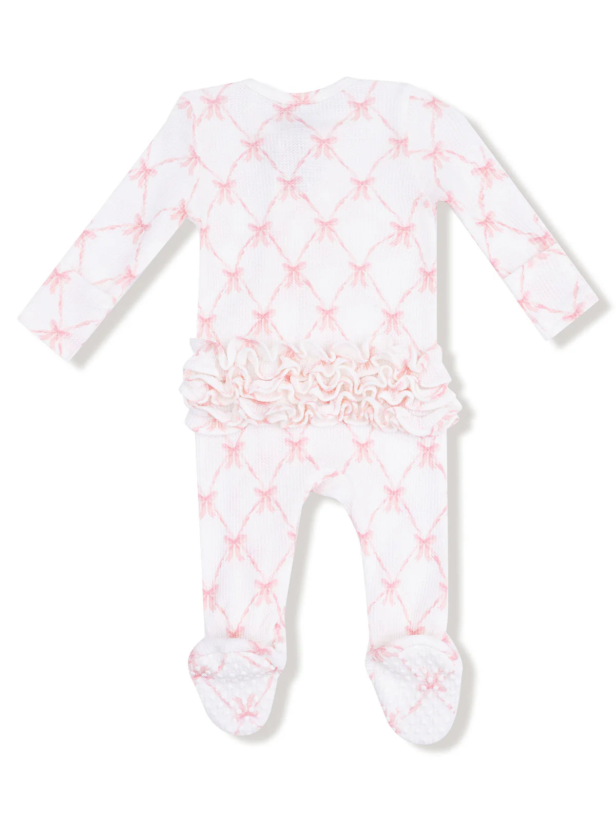 2-Way Zip Ruffle Footie, Ribbon Bow Trellis