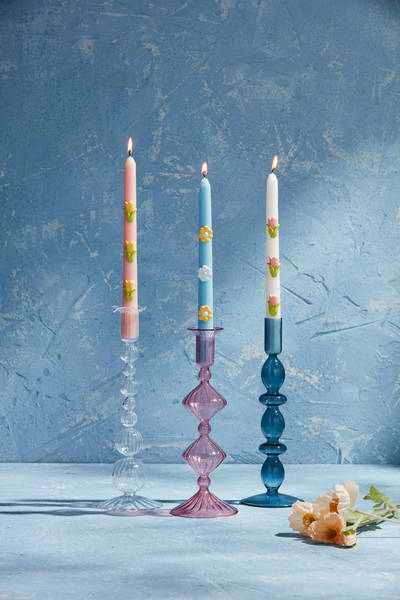 Tinted Glass Tapered Candle Holders