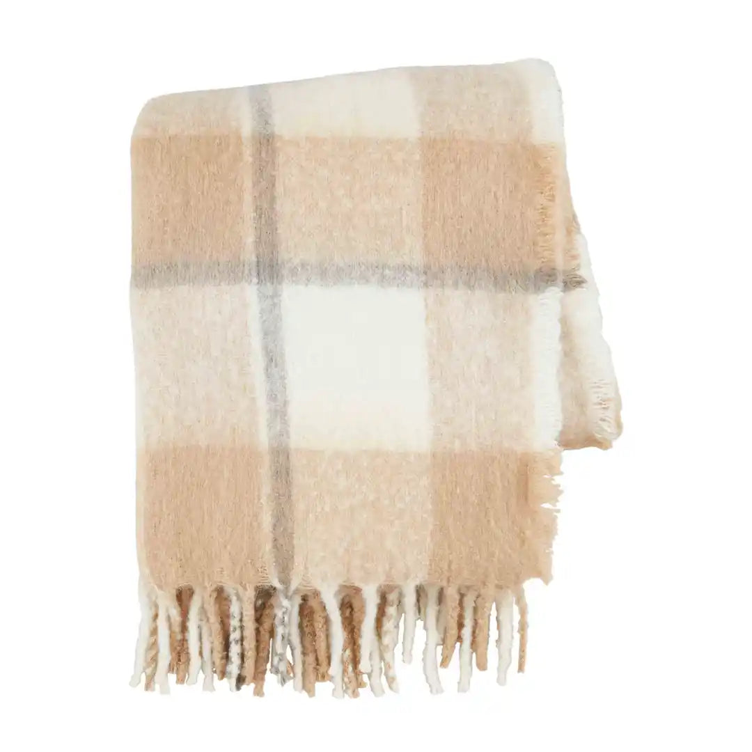 Taupe And White Throw Blanket