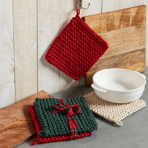White and Red Crochet Pot Holder Set