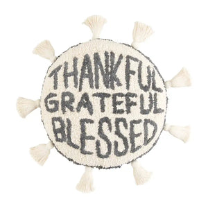Thankful Grateful Blessed Tufted Round Pillow
