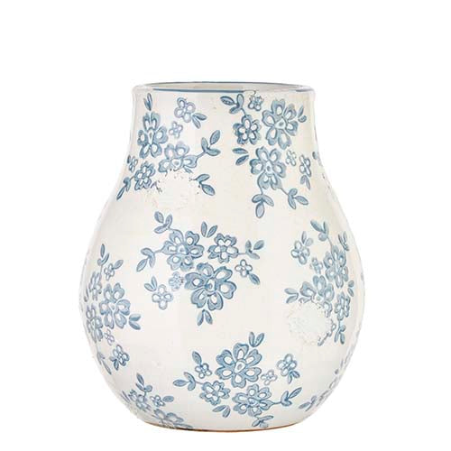 Blue Transferware Vase 9.5"