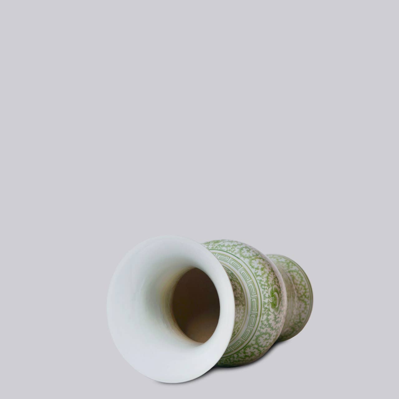 Green and White Scrolling Peony Porcelain Trumpet Vase