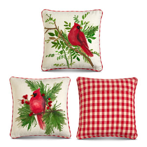 Gingham Cardinal on a Branch Pillow