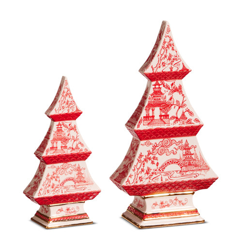 9" & 6.5" Red Chinoiserie Trees