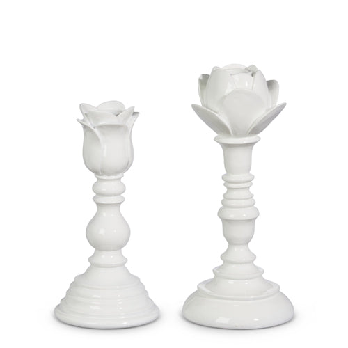 White Floral Candle Sticks