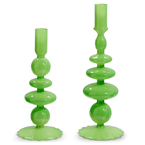 Green Candle Sticks, Set of 2