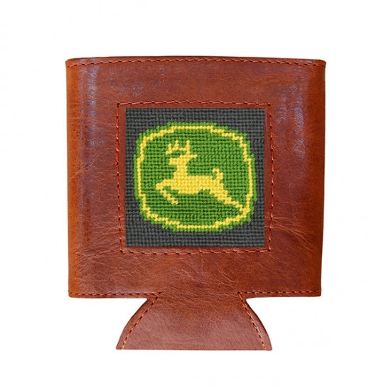 John Deere Leather Needlepoint Can Cooler