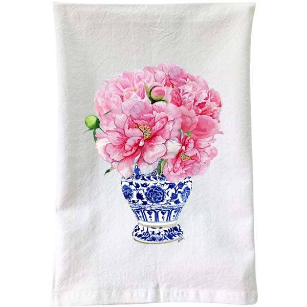 Pink Peonies Flour Sack Towel