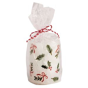 Holly Painted Toile Pillar Candle | Mudpie
