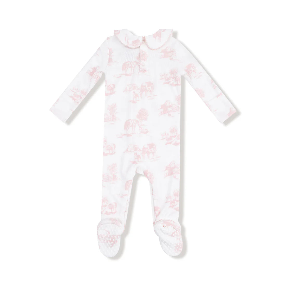 Farm Toile Pink  Peter Pan 2 Way Zipper Footie | Angel Dear