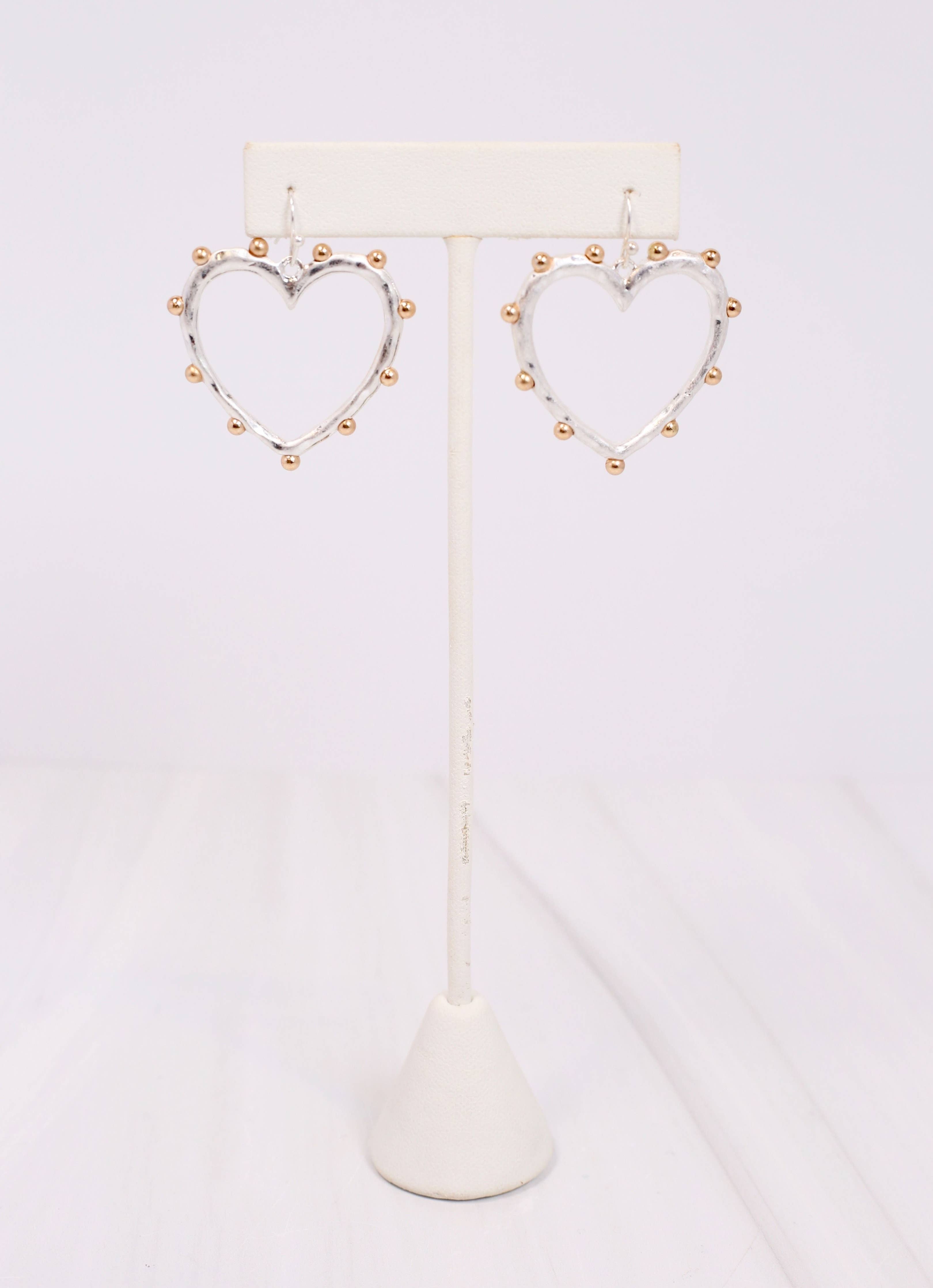 Marietta Studded Heart Earring Worn Silver