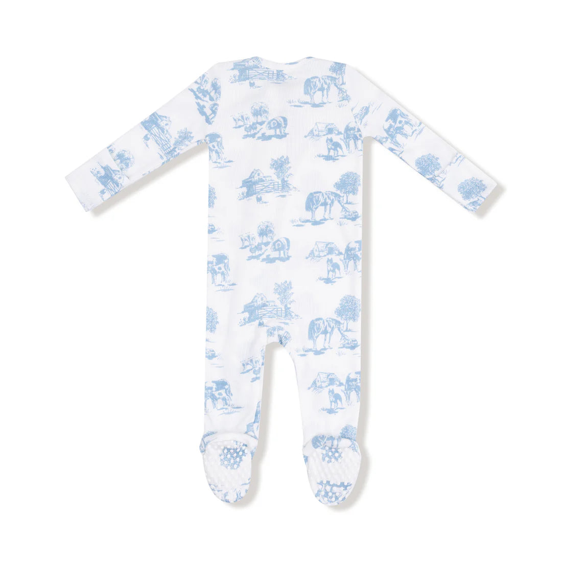 Farm Toile Blue 2 Way Zipper Footie | Angel Dear