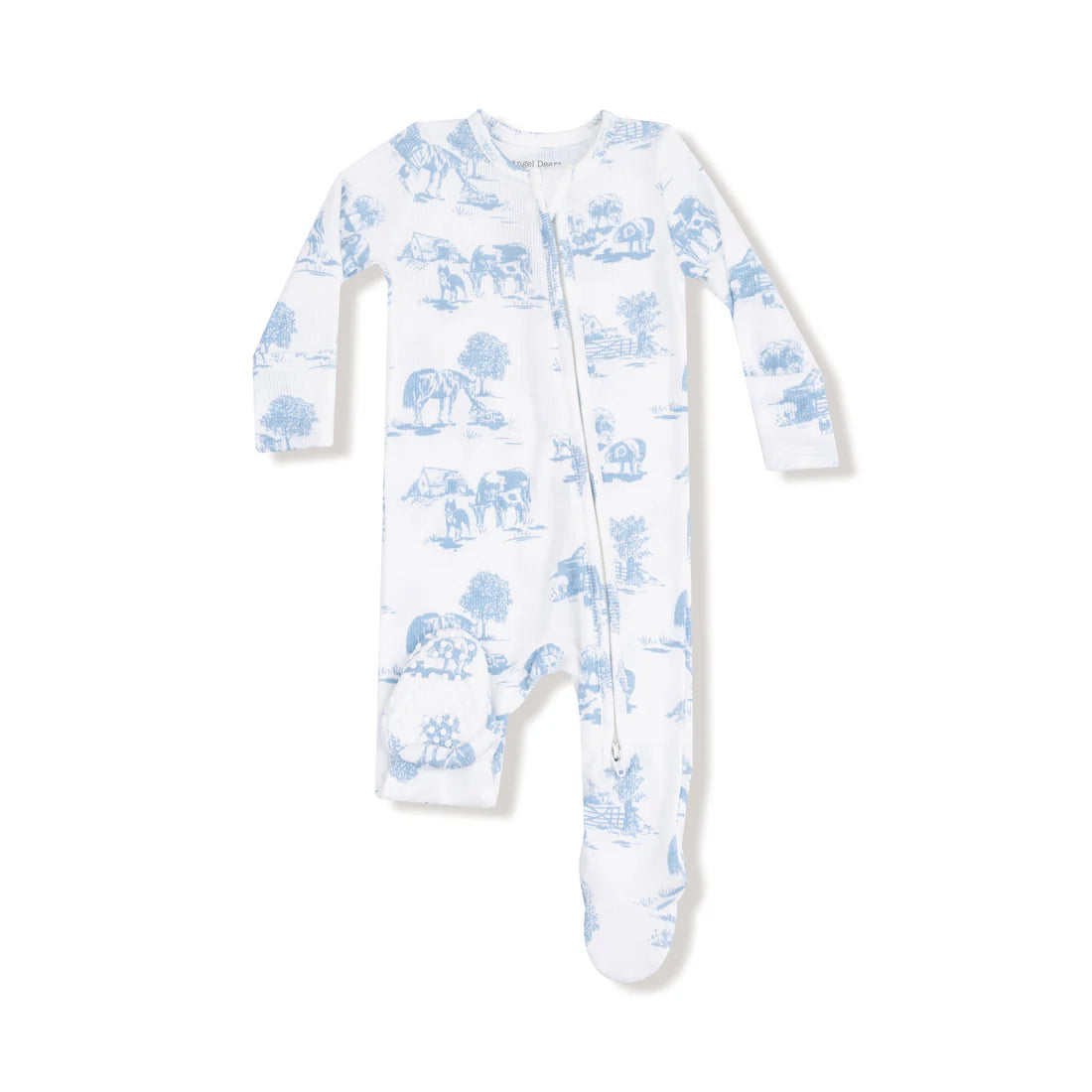 Farm Toile Blue 2 Way Zipper Footie | Angel Dear