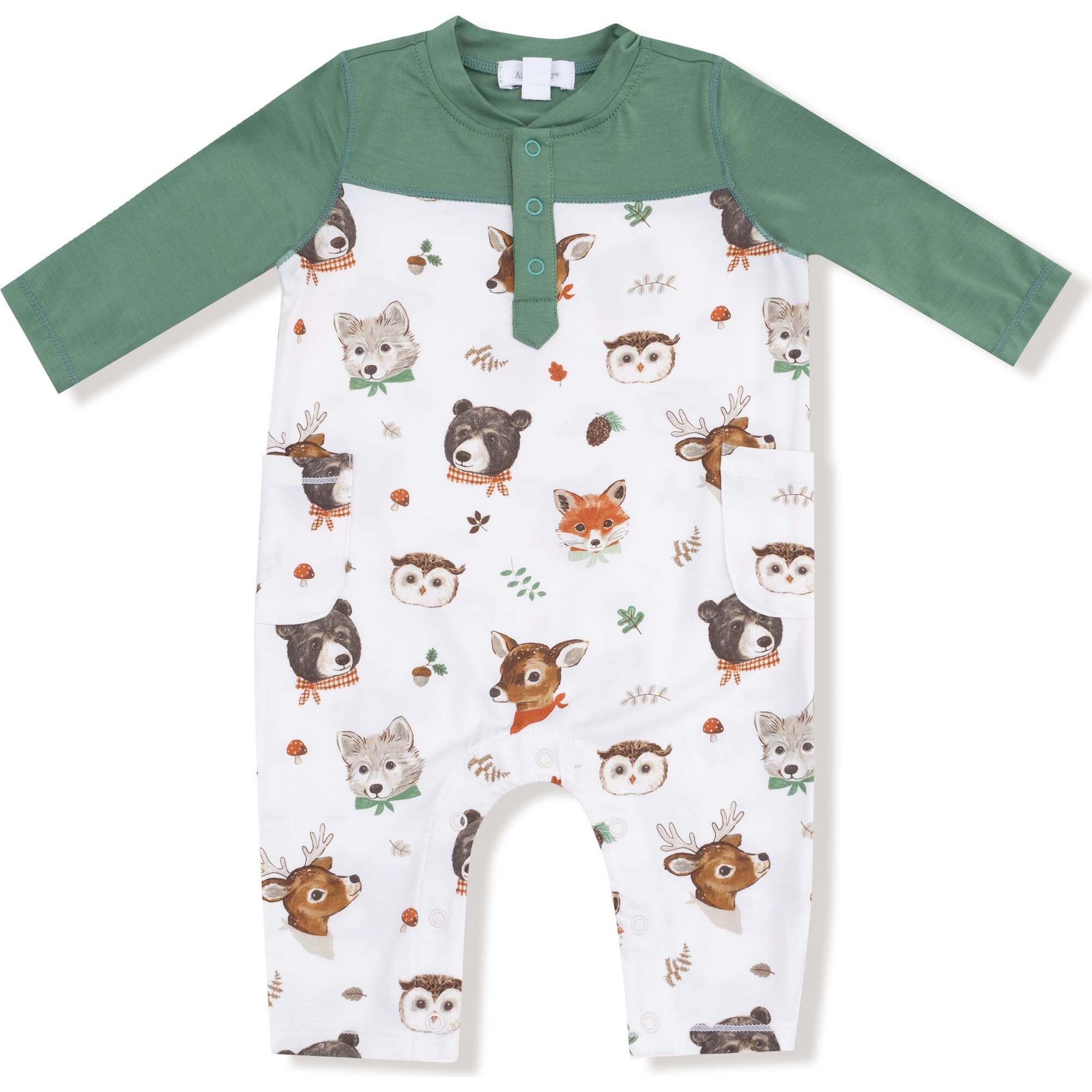 Romper with Contrast Sleeves Woodland Animal Faces