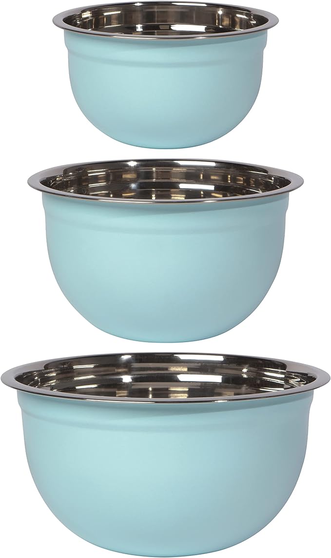 Matte Steel Robins Egg Blue Mixing Bowls (Set of 3)