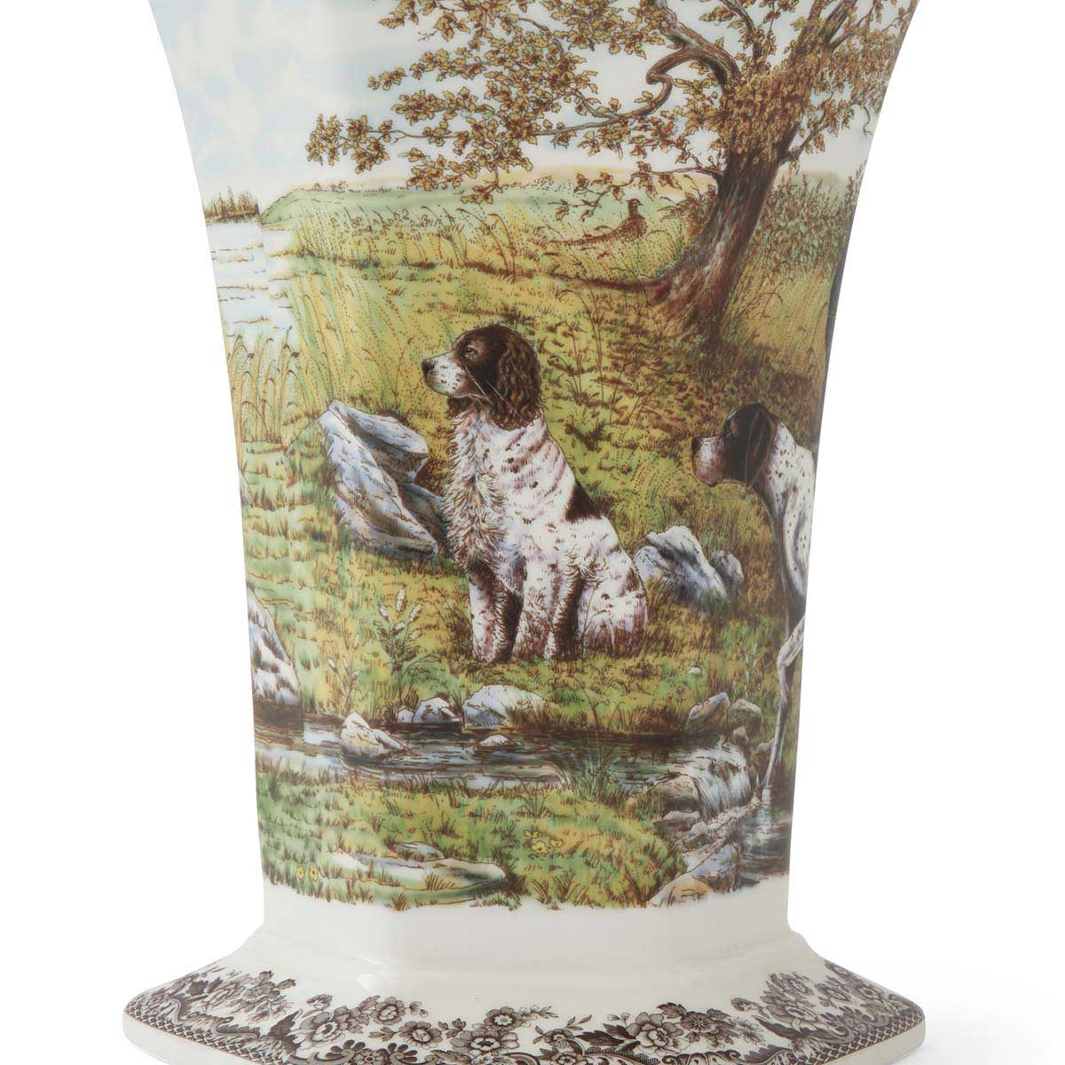 Woodland Hexagonal Vase, Hunting Dogs | Spode