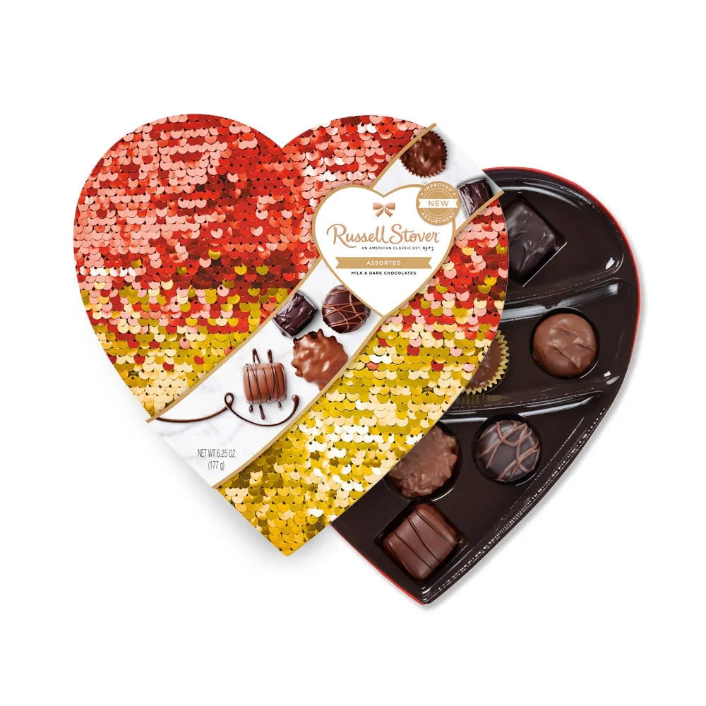 Assorted Chocolates Double Sequin Heart, 6.25 oz.