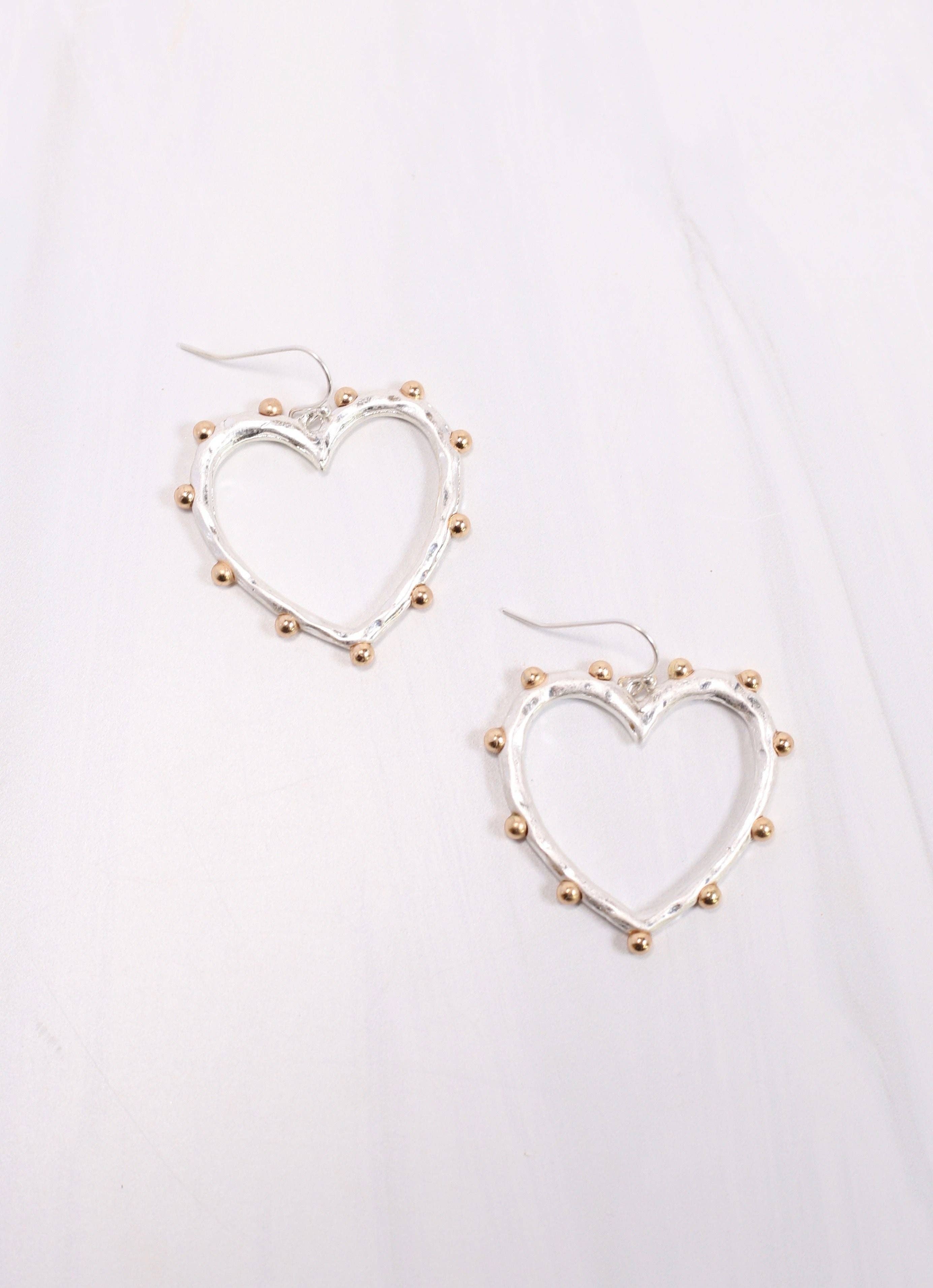 Marietta Studded Heart Earring Worn Silver