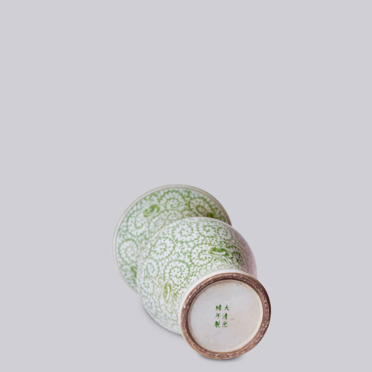 Green and White Scrolling Peony Porcelain Trumpet Vase