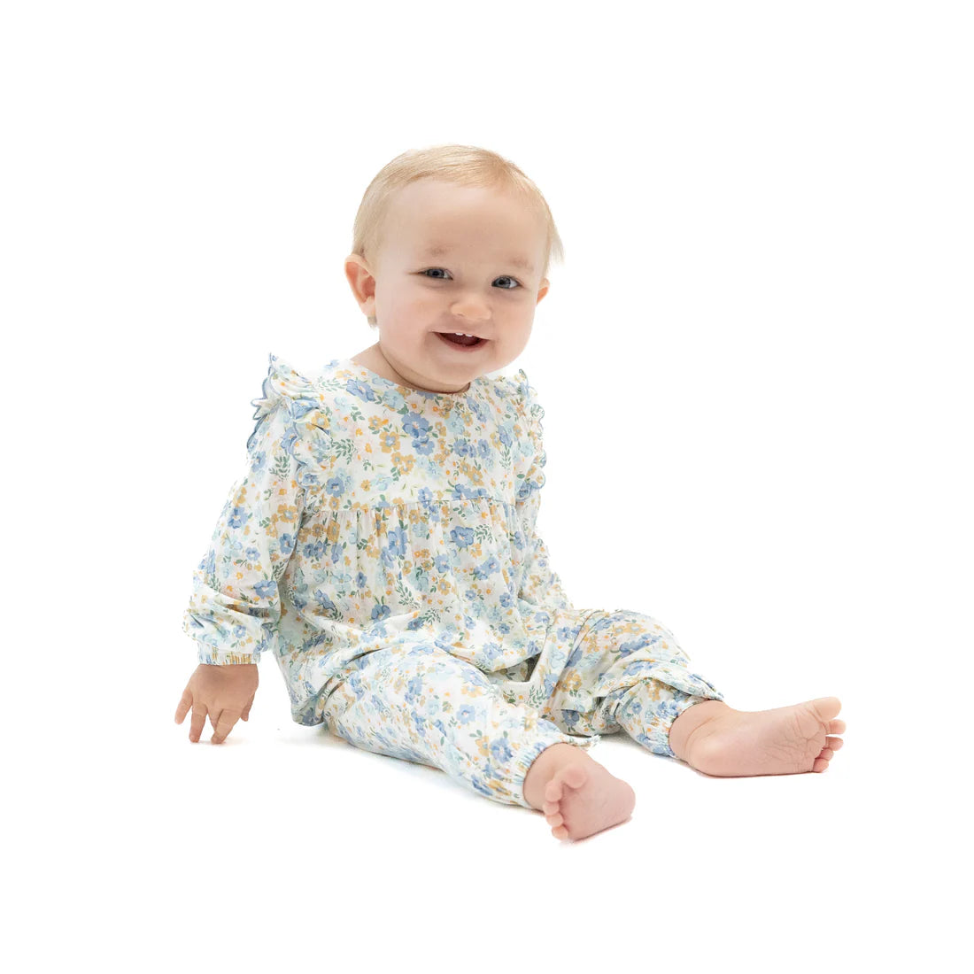 Sweet Rose Calico L/S Petal Ruffle Romper | Angel Dear