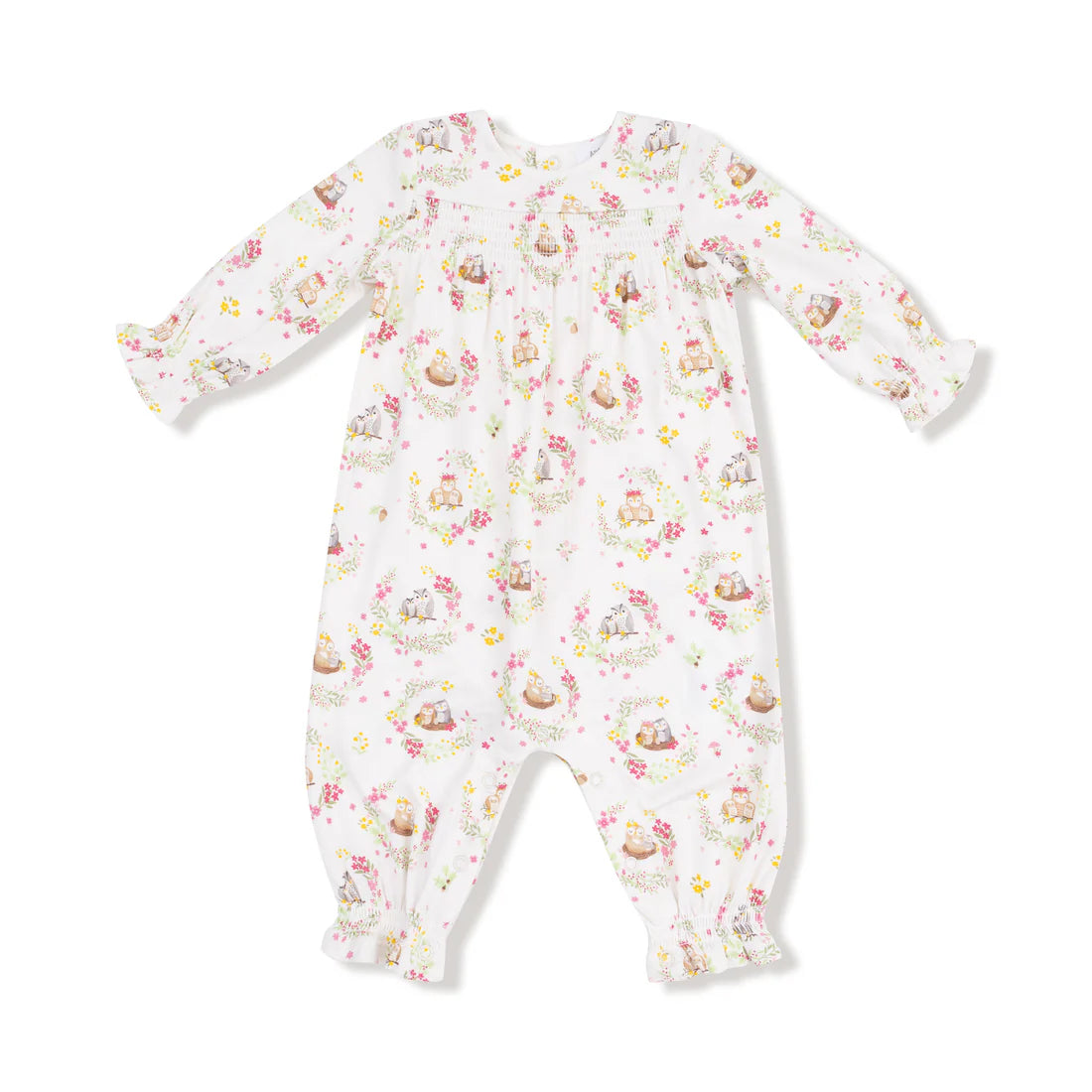 Floral Owl Families Smocked Romper | Angel Deer