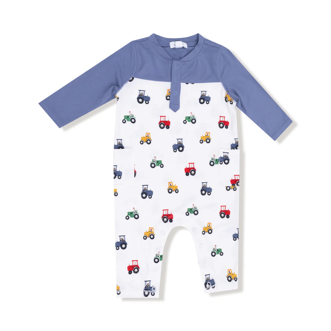 Mini Tractors Romper with Contrast Sleeves | Angel Dear