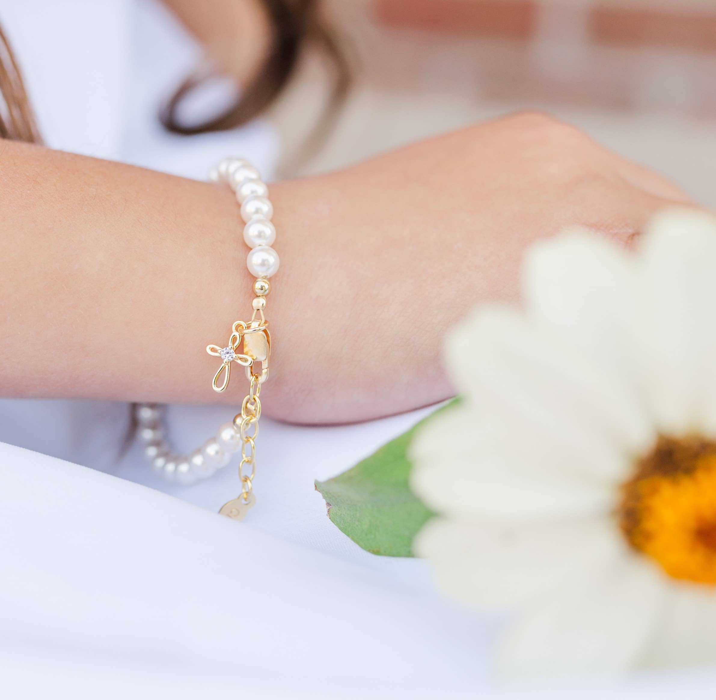 Kids 14K Gold-Plated Baptism Cross Bracelet or Communion Gift