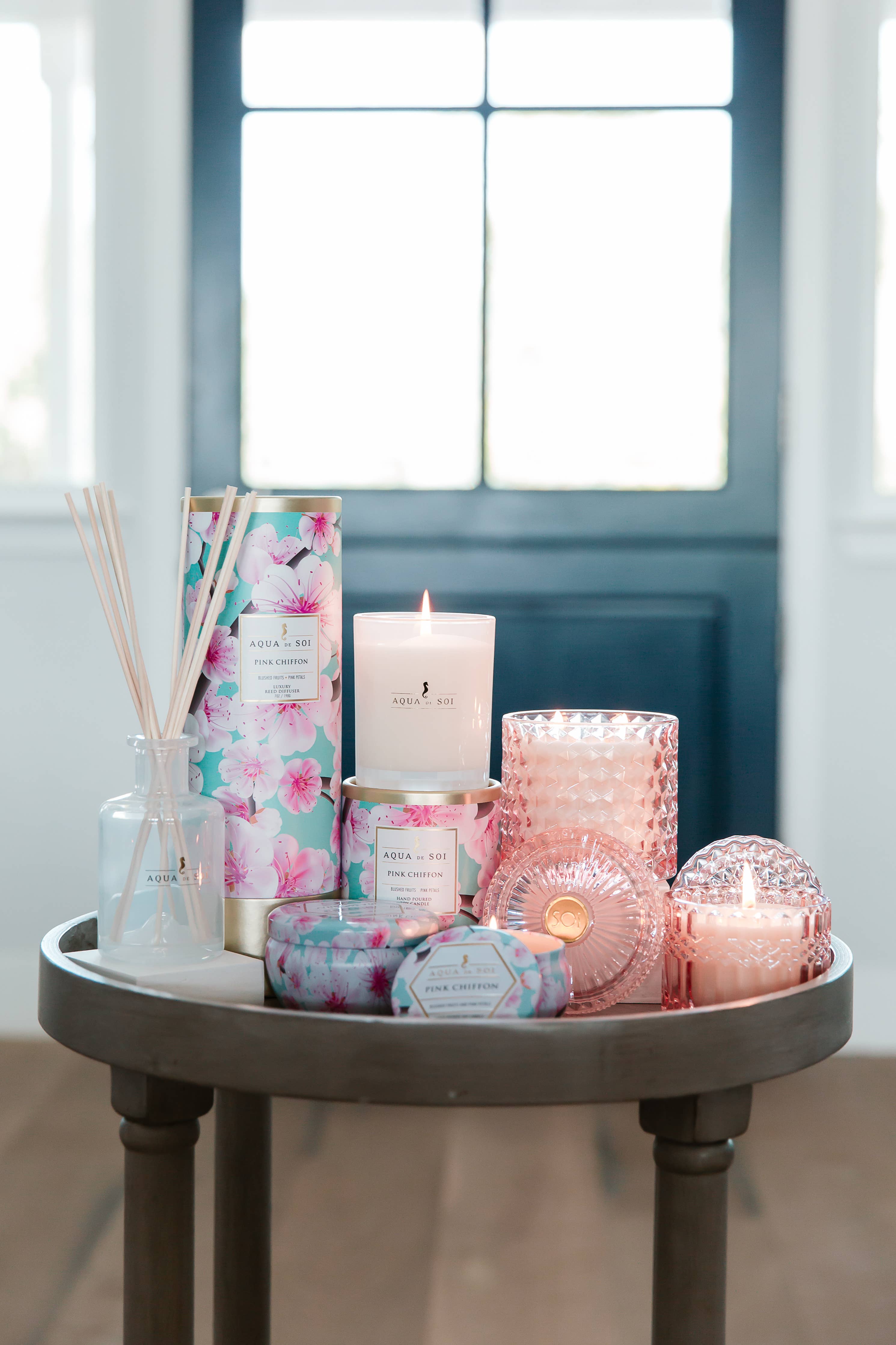 Pink Chiffon 4oz Aqua De SOi Candle Tin