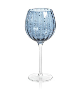 Portofino White Dot Wine Glass - Navy Blue