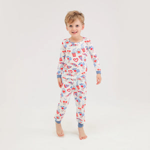 Love You Foodie Much Blue Long Sleeve Loungewear Set