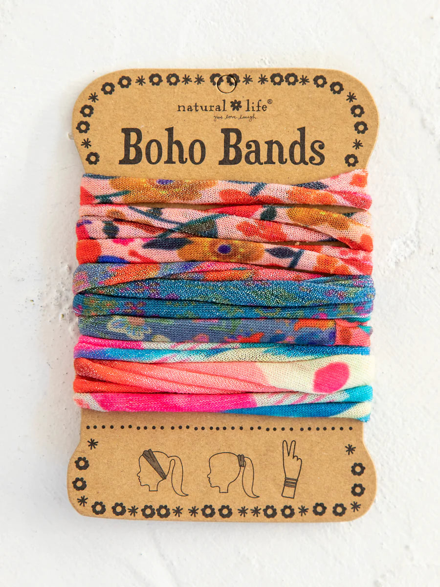 Boho Bands Hair Ties, Set of 3 - Coral Olive Pink