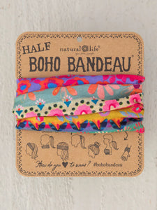 Half Boho Bandeau® Headband - Pink Mustard Floral Border