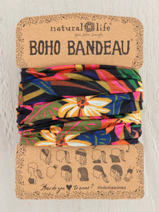 Full Boho Bandeau® Headband - Black Tropical