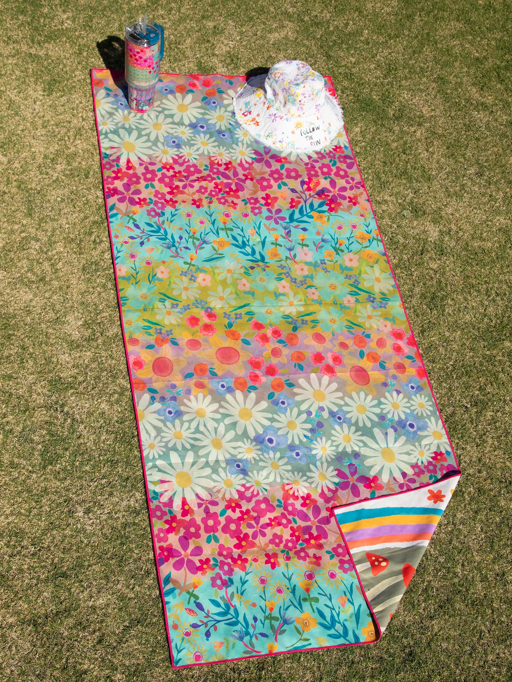 Double-Sided Microfiber Beach Towel - Here Comes The Sun Floral