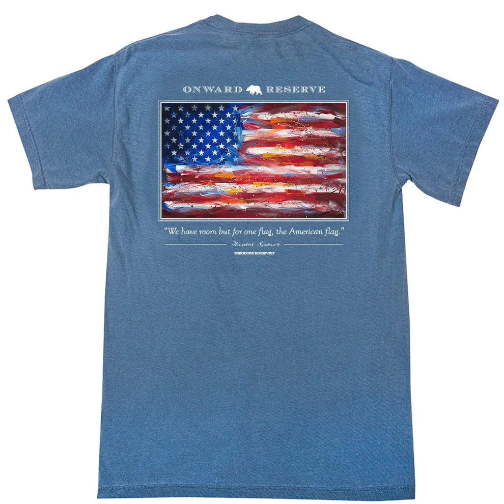 American Flag Short Sleeve Tee Washed Blue