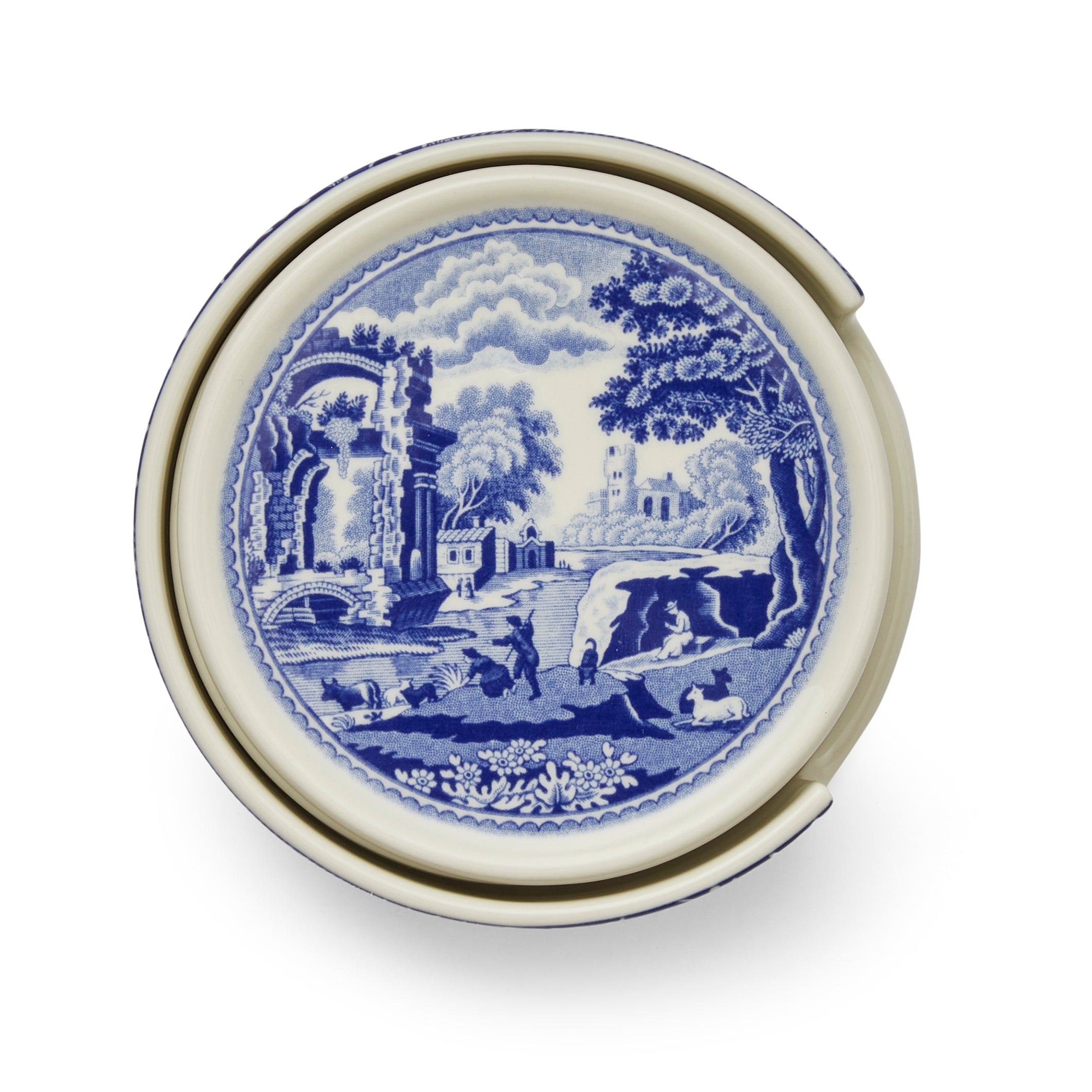 Blue Italian Ceramic Coasters with Holder