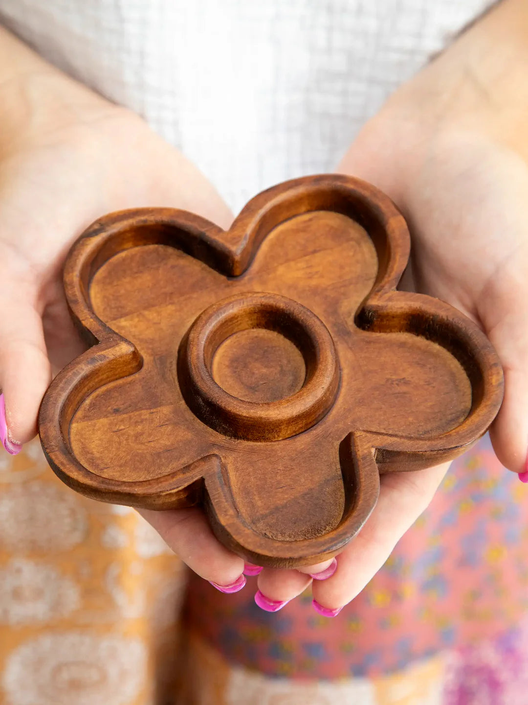 Carved Wood Trinket Dish Flower | Natural Life